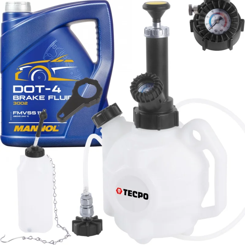 Zertifiziert TECPO Bremsenentlüftungsgerät 4L + MANNOL Bremsflüssigkeit, 5L