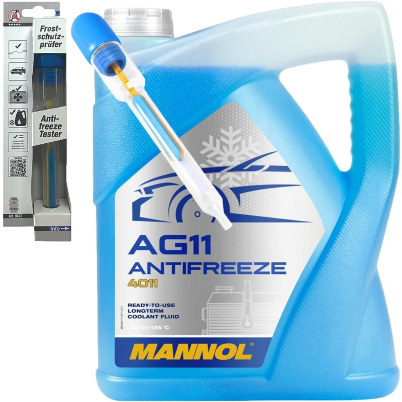 Zertifiziert MANNOL Antifreeze AG11 (- 40°C) Blau, 5L + Frostschutzprüfer