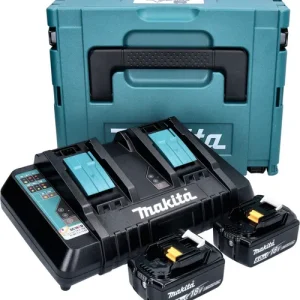 Zertifiziert Makita Power Source Kit 18 V mit 2x BL 1860 B Akku 6,0 Ah ( 2x 197422-4 ) + DC 18 RD Doppelladegerät ( 196933-6 ) + Makpac