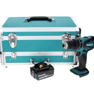 Zertifiziert Makita DHP 456 G1TX Akku Schlagbohrschrauber 18 V 50 Nm + 1x Akku 6,0 Ah + 70 tlg. Bit Bohrer Set + TX Alu Koffer - ohne Ladegerät