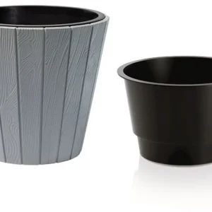 Zertifiziert Prosperplast WOODE Blumentopf 39,3x37cm Stein Grau DBWO400-405U