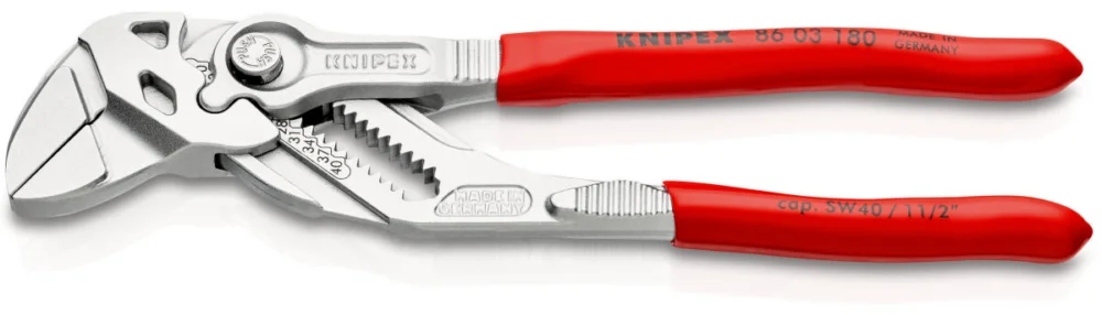 Zertifiziert KNIPEX 86 03 180 Zangenschlüssel 180 mm verchromt Zange und Schraubenschlüssel in einem Werkzeug